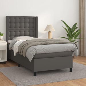 vidaXL Boxspring met matras kunstleer grijs 100x200 cm