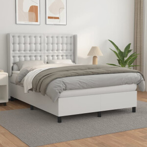 vidaXL Boxspring met matras kunstleer wit 140x190 cm