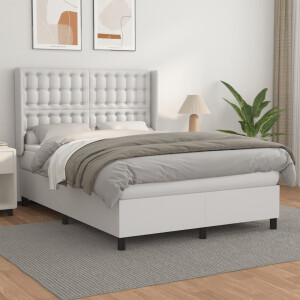 vidaXL Boxspring met matras kunstleer wit 140x200 cm