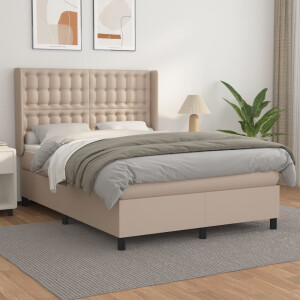vidaXL Boxspring met matras kunstleer cappuccinokleurig 140x200 cm