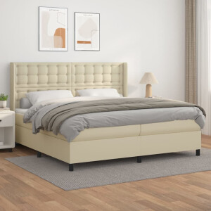 vidaXL Boxspring met matras kunstleer crèmekleurig 200x200 cm