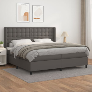vidaXL Boxspring met matras kunstleer grijs 200x200 cm