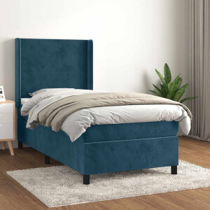 vidaXL Boxspring met matras fluweel donkerblauw 100x200 cm