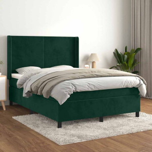 vidaXL Boxspring met matras fluweel donkergroen 140x190 cm