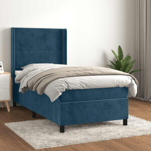 vidaXL Boxspring met matras fluweel donkerblauw 100x200 cm