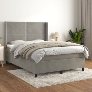 vidaXL Boxspring met matras fluweel lichtgrijs 140x190 cm