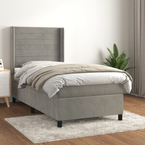 vidaXL Boxspring met matras fluweel lichtgrijs 80x200 cm