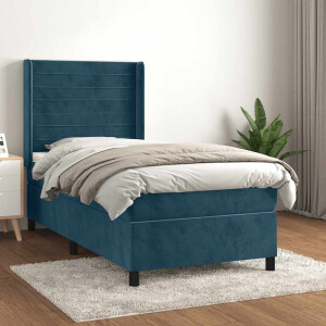 vidaXL Boxspring met matras fluweel donkerblauw 100x200 cm