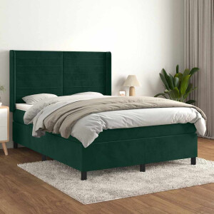 vidaXL Boxspring met matras fluweel donkergroen 140x190 cm