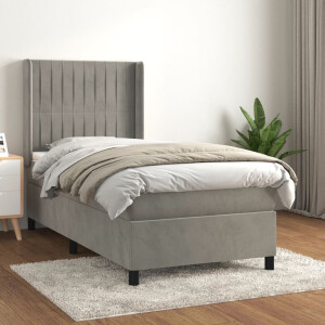 vidaXL Boxspring met matras fluweel lichtgrijs 80x200 cm