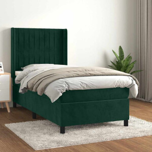 vidaXL Boxspring met matras fluweel donkergroen 100x200 cm