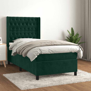 vidaXL Boxspring met matras fluweel donkergroen 80x200 cm