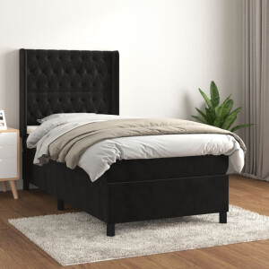 vidaXL Boxspring met matras fluweel zwart 100x200 cm