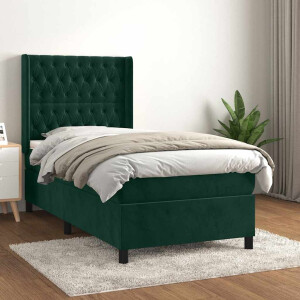 vidaXL Boxspring met matras fluweel donkergroen 100x200 cm