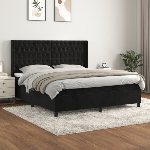 vidaXL Boxspring met matras fluweel zwart 180x200 cm