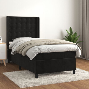 vidaXL Boxspring met matras fluweel zwart 100x200 cm