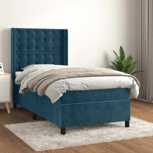 vidaXL Boxspring met matras fluweel donkerblauw 100x200 cm