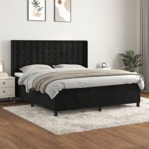 vidaXL Boxspring met matras fluweel zwart 180x200 cm