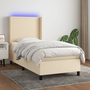 vidaXL Boxspring met matras en LED stof crèmekleurig 80x200 cm