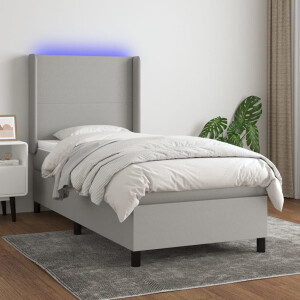vidaXL Boxspring met matras en LED stof lichtgrijs 90x190 cm