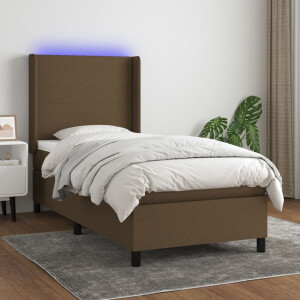 vidaXL Boxspring met matras en LED stof donkerbruin 90x190 cm