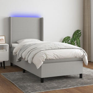 vidaXL Boxspring met matras en LED stof lichtgrijs 90x200 cm
