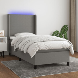 vidaXL Boxspring met matras en LED stof donkergrijs 90x200 cm