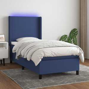 vidaXL Boxspring met matras en LED stof blauw 100x200 cm