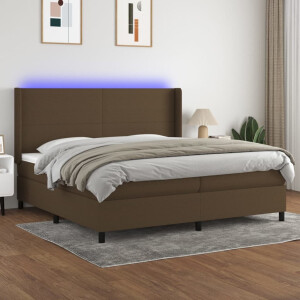 vidaXL Boxspring met matras en LED stof donkerbruin 200x200 cm