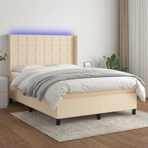 vidaXL Boxspring met matras en LED stof crèmekleurig 140x190 cm
