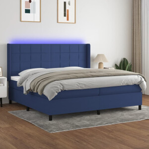 vidaXL Boxspring met matras en LED stof blauw 200x200 cm