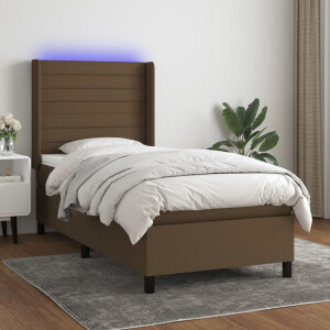 vidaXL Boxspring met matras en LED stof donkerbruin 80x200 cm