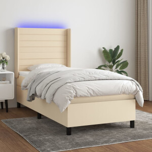 vidaXL Boxspring met matras en LED stof crèmekleurig 80x200 cm