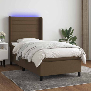 vidaXL Boxspring met matras en LED stof donkerbruin 80x200 cm