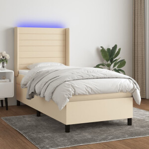 vidaXL Boxspring met matras en LED stof crèmekleurig 100x200 cm