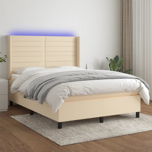 vidaXL Boxspring met matras en LED stof crèmekleurig 140x190 cm