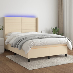 vidaXL Boxspring met matras en LED stof crèmekleurig 140x190 cm