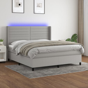 vidaXL Boxspring met matras en LED stof lichtgrijs 180x200 cm