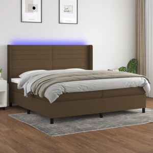 vidaXL Boxspring met matras en LED stof donkerbruin 200x200 cm