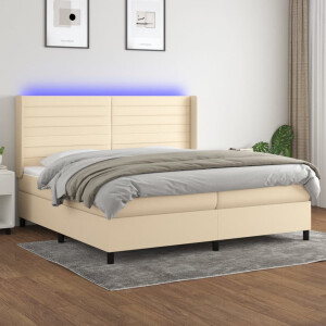 vidaXL Boxspring met matras en LED stof crèmekleurig 200x200 cm