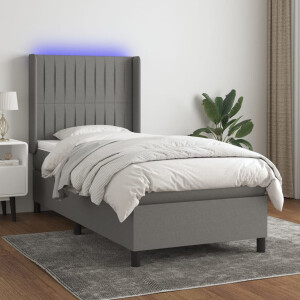 vidaXL Boxspring met matras en LED stof donkergrijs 90x190 cm