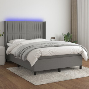 vidaXL Boxspring met matras en LED stof donkergrijs 140x190 cm