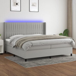 vidaXL Boxspring met matras en LED stof lichtgrijs 200x200 cm