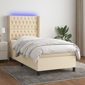 vidaXL Boxspring met matras en LED stof crèmekleurig 80x200 cm