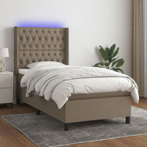 vidaXL Boxspring met matras en LED stof taupe 90x190 cm