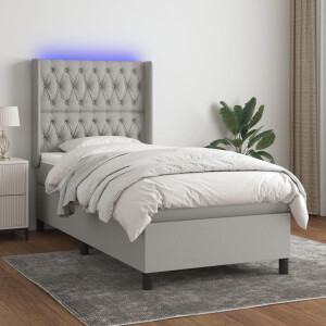 vidaXL Boxspring met matras en LED stof lichtgrijs 90x200 cm