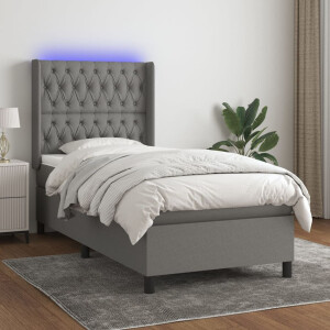 vidaXL Boxspring met matras en LED stof donkergrijs 90x200 cm