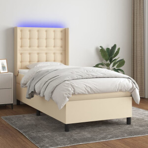 vidaXL Boxspring met matras en LED stof crèmekleurig 100x200 cm