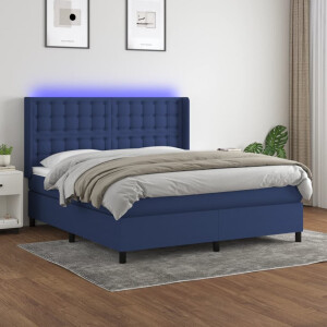 vidaXL Boxspring met matras en LED stof blauw 160x200 cm