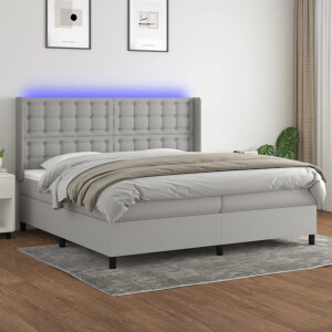 vidaXL Boxspring met matras en LED stof lichtgrijs 200x200 cm